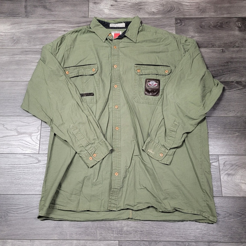 Men's Color Works Button-down Long Sleeve Shirt Green Size 2XLT